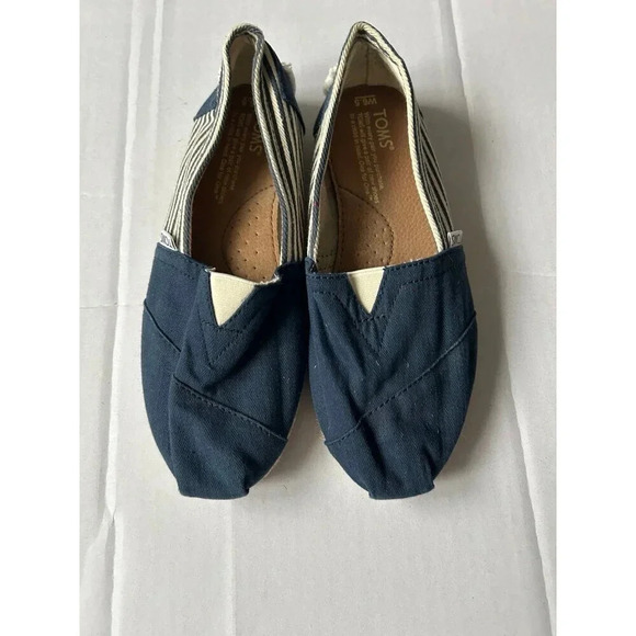 Toms Women’s Striped Espadrille 6.5 Blue Slip On Flat Shoes - Picture 1 of 6